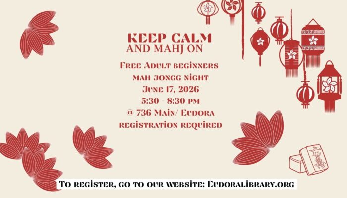mah jongg (Website) (1) Image with Keep Calm and Mahj On and the details of the event